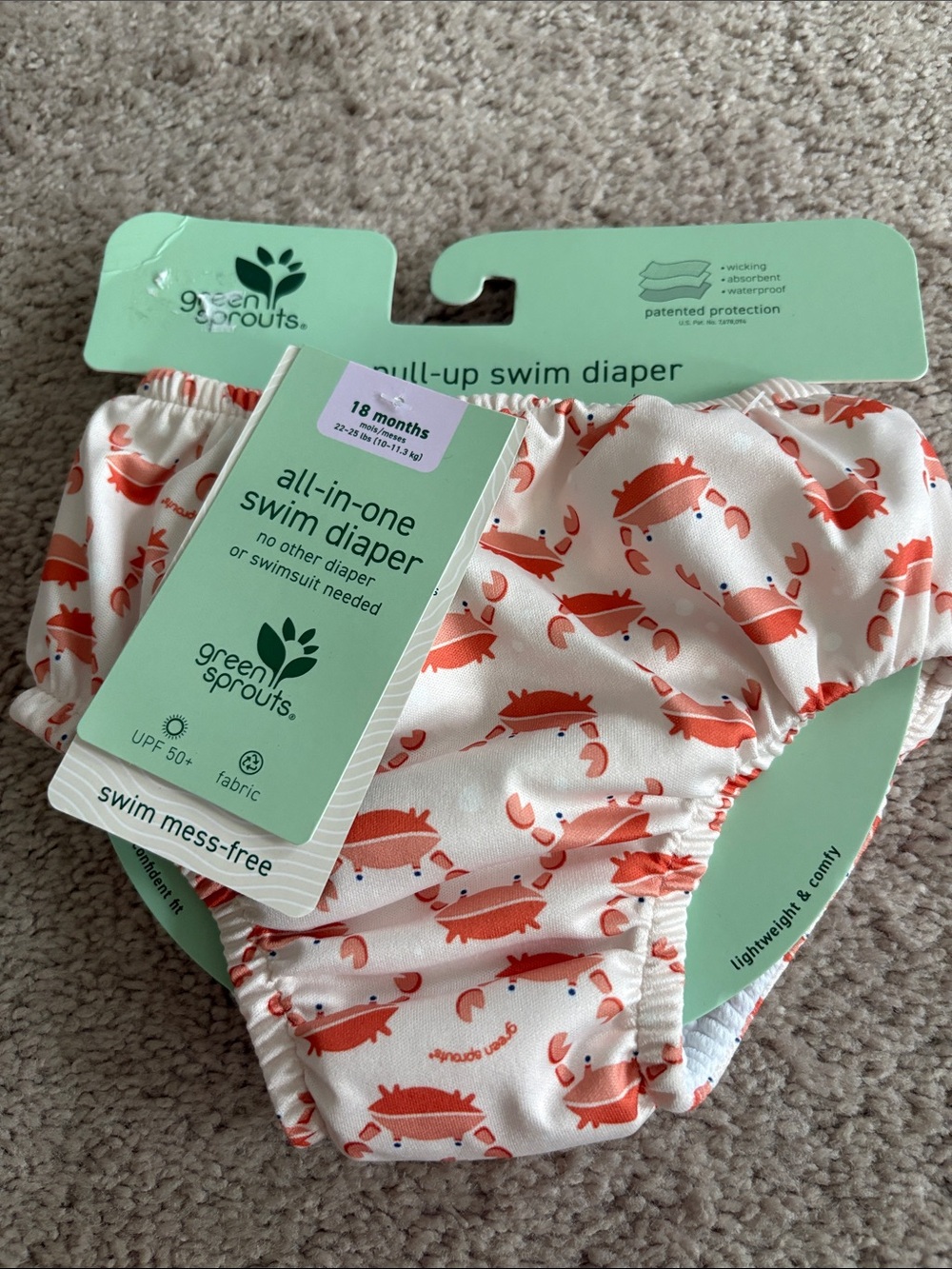 Green Sprouts Pink Crab All-in-One Swim Diaper - 18 Months